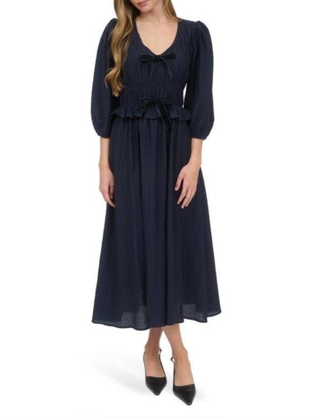 New August Sky Women's navy Three-Quarter Sleeve Maxi Dress size large velvet